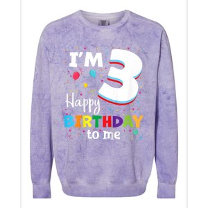 Kids Three 3yr 3th Birthday Happy Birthday Boys Girls 3 Years Old Colorblast Crewneck Sweatshirt