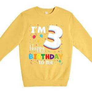 Kids Three 3yr 3th Birthday Happy Birthday Boys Girls 3 Years Old Premium Crewneck Sweatshirt