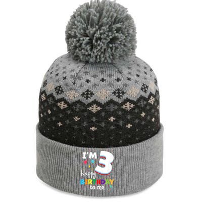 Kids Three 3yr 3th Birthday Happy Birthday Boys Girls 3 Years Old The Baniff Cuffed Pom Beanie