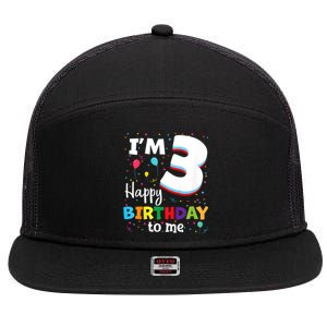 Kids Three 3yr 3th Birthday Happy Birthday Boys Girls 3 Years Old 7 Panel Mesh Trucker Snapback Hat