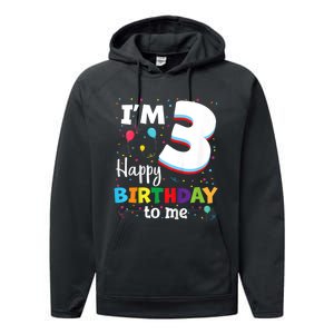 Kids Three 3yr 3th Birthday Happy Birthday Boys Girls 3 Years Old Performance Fleece Hoodie