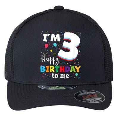 Kids Three 3yr 3th Birthday Happy Birthday Boys Girls 3 Years Old Flexfit Unipanel Trucker Cap