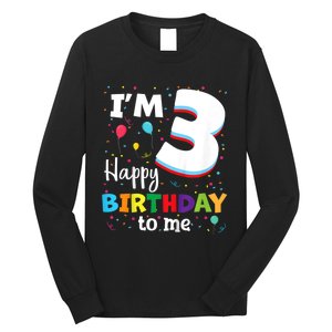 Kids Three 3yr 3th Birthday Happy Birthday Boys Girls 3 Years Old Long Sleeve Shirt