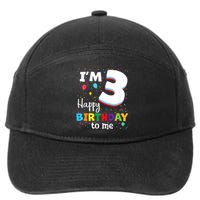 Kids Three 3yr 3th Birthday Happy Birthday Boys Girls 3 Years Old 7-Panel Snapback Hat