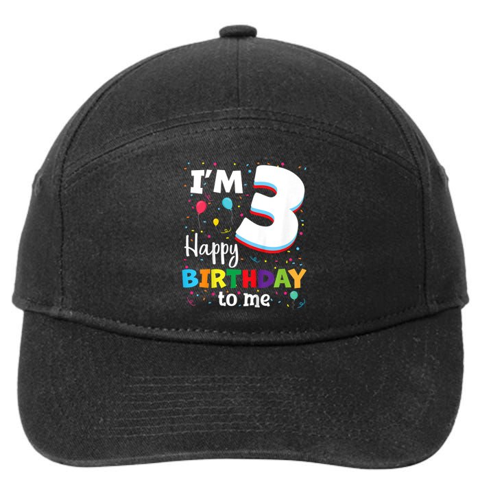 Kids Three 3yr 3th Birthday Happy Birthday Boys Girls 3 Years Old 7-Panel Snapback Hat