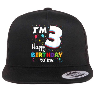 Kids Three 3yr 3th Birthday Happy Birthday Boys Girls 3 Years Old Flat Bill Trucker Hat