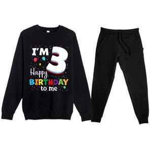 Kids Three 3yr 3th Birthday Happy Birthday Boys Girls 3 Years Old Premium Crewneck Sweatsuit Set