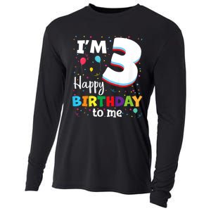 Kids Three 3yr 3th Birthday Happy Birthday Boys Girls 3 Years Old Cooling Performance Long Sleeve Crew