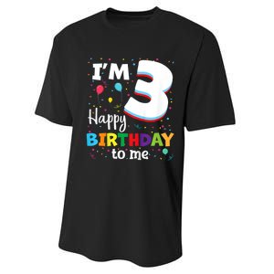 Kids Three 3yr 3th Birthday Happy Birthday Boys Girls 3 Years Old Performance Sprint T-Shirt