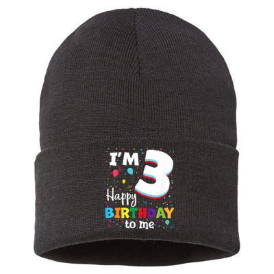 Kids Three 3yr 3th Birthday Happy Birthday Boys Girls 3 Years Old Sustainable Knit Beanie