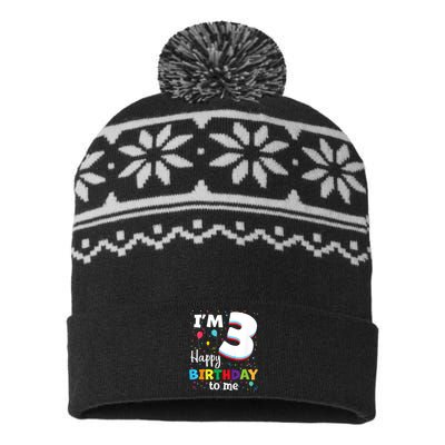 Kids Three 3yr 3th Birthday Happy Birthday Boys Girls 3 Years Old USA-Made Snowflake Beanie