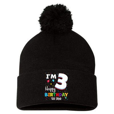 Kids Three 3yr 3th Birthday Happy Birthday Boys Girls 3 Years Old Pom Pom 12in Knit Beanie