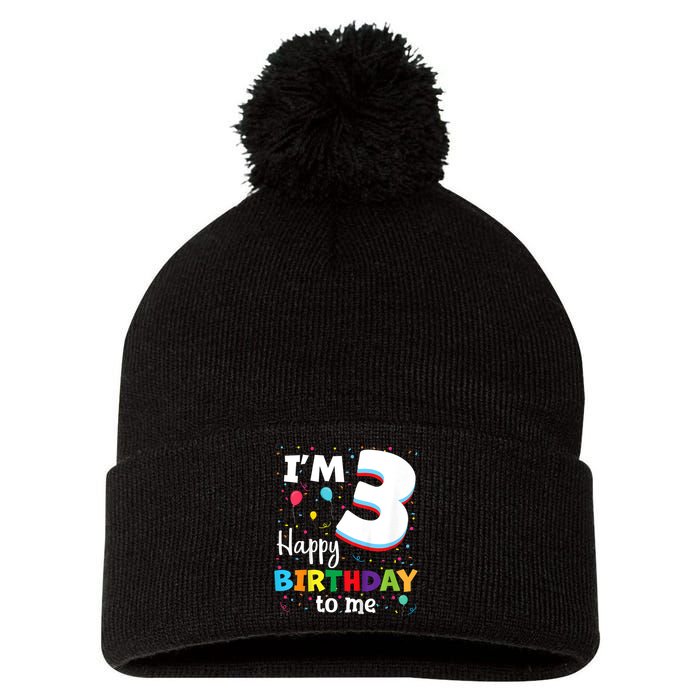 Kids Three 3yr 3th Birthday Happy Birthday Boys Girls 3 Years Old Pom Pom 12in Knit Beanie