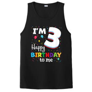 Kids Three 3yr 3th Birthday Happy Birthday Boys Girls 3 Years Old PosiCharge Competitor Tank