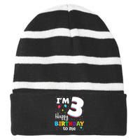 Kids Three 3yr 3th Birthday Happy Birthday Boys Girls 3 Years Old Striped Beanie with Solid Band