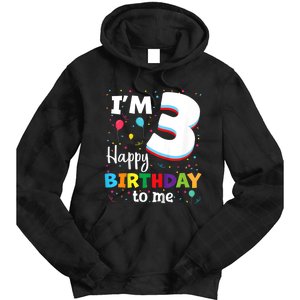 Kids Three 3yr 3th Birthday Happy Birthday Boys Girls 3 Years Old Tie Dye Hoodie