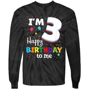 Kids Three 3yr 3th Birthday Happy Birthday Boys Girls 3 Years Old Tie-Dye Long Sleeve Shirt