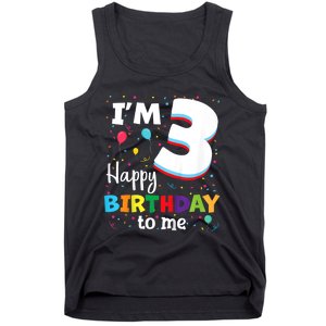 Kids Three 3yr 3th Birthday Happy Birthday Boys Girls 3 Years Old Tank Top