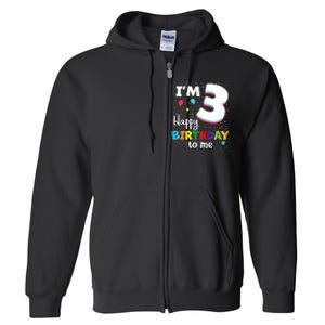 Kids Three 3yr 3th Birthday Happy Birthday Boys Girls 3 Years Old Full Zip Hoodie