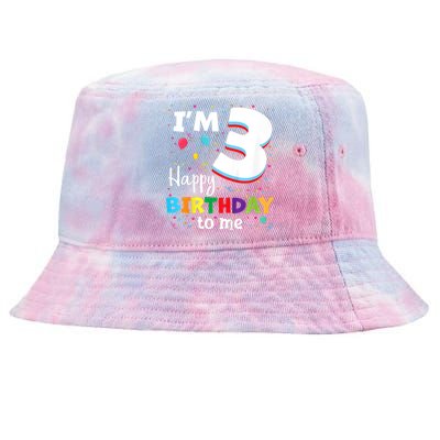 Kids Three 3yr 3th Birthday Happy Birthday Boys Girls 3 Years Old Tie-Dyed Bucket Hat