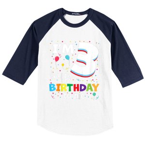 Kids Three 3yr 3th Birthday Happy Birthday Boys Girls 3 Years Old Baseball Sleeve Shirt