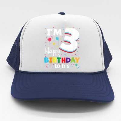 Kids Three 3yr 3th Birthday Happy Birthday Boys Girls 3 Years Old Trucker Hat