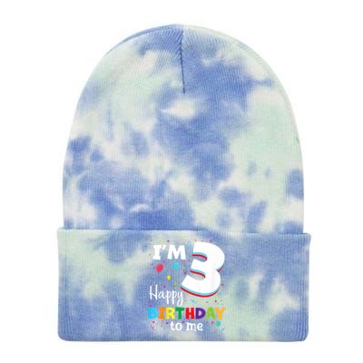 Kids Three 3yr 3th Birthday Happy Birthday Boys Girls 3 Years Old Tie Dye 12in Knit Beanie