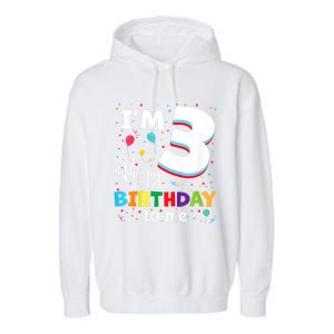 Kids Three 3yr 3th Birthday Happy Birthday Boys Girls 3 Years Old Garment-Dyed Fleece Hoodie