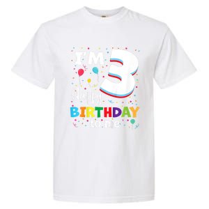 Kids Three 3yr 3th Birthday Happy Birthday Boys Girls 3 Years Old Garment-Dyed Heavyweight T-Shirt