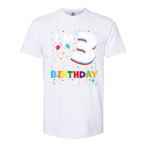 Kids Three 3yr 3th Birthday Happy Birthday Boys Girls 3 Years Old Softstyle CVC T-Shirt