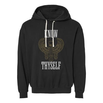 Know Thyself Ancient Egyptian God Horus Kemetic Ankh Gift Garment-Dyed Fleece Hoodie