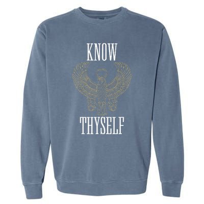 Know Thyself Ancient Egyptian God Horus Kemetic Ankh Gift Garment-Dyed Sweatshirt