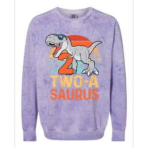 Kids Two A Saurus Rex 2nd Birthday Dinosaur 2 Year Old Colorblast Crewneck Sweatshirt