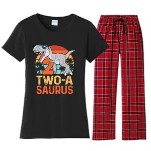 Kids Two A Saurus Rex 2nd Birthday Dinosaur 2 Year Old Women's Flannel Pajama Set