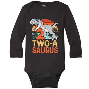 Kids Two A Saurus Rex 2nd Birthday Dinosaur 2 Year Old Baby Long Sleeve Bodysuit