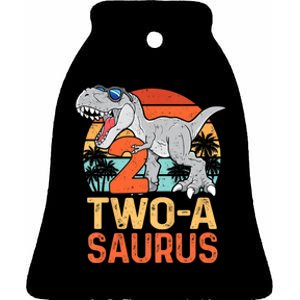 Kids Two A Saurus Rex 2nd Birthday Dinosaur 2 Year Old Ceramic Bell Ornament