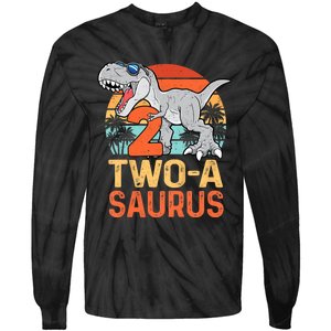 Kids Two A Saurus Rex 2nd Birthday Dinosaur 2 Year Old Tie-Dye Long Sleeve Shirt