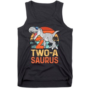 Kids Two A Saurus Rex 2nd Birthday Dinosaur 2 Year Old Tank Top