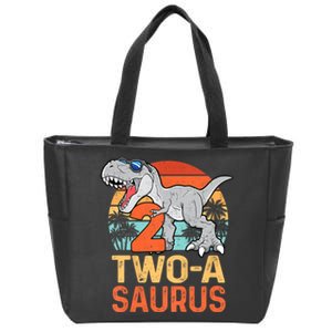 Kids Two A Saurus Rex 2nd Birthday Dinosaur 2 Year Old Zip Tote Bag