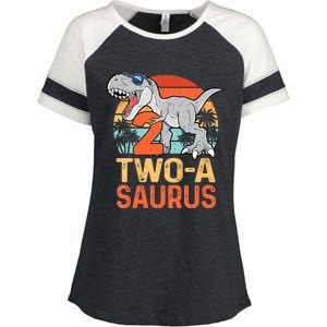 Kids Two A Saurus Rex 2nd Birthday Dinosaur 2 Year Old Enza Ladies Jersey Colorblock Tee