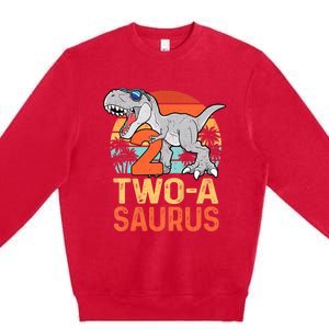 Kids Two A Saurus Rex 2nd Birthday Dinosaur 2 Year Old Premium Crewneck Sweatshirt