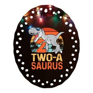 Kids Two A Saurus Rex 2nd Birthday Dinosaur 2 Year Old Ceramic Oval Ornament