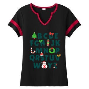 Kindergarten Teacher Abcs Learning School Christmas Alphabet Ladies Halftime Notch Neck Tee