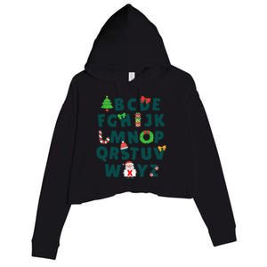 Kindergarten Teacher Abcs Learning School Christmas Alphabet Crop Fleece Hoodie