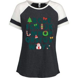 Kindergarten Teacher Abcs Learning School Christmas Alphabet Enza Ladies Jersey Colorblock Tee