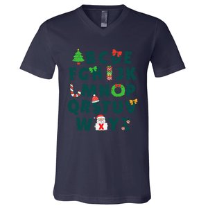 Kindergarten Teacher Abcs Learning School Christmas Alphabet V-Neck T-Shirt