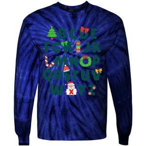 Kindergarten Teacher Abcs Learning School Christmas Alphabet Tie-Dye Long Sleeve Shirt