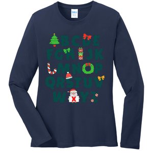 Kindergarten Teacher Abcs Learning School Christmas Alphabet Ladies Long Sleeve Shirt