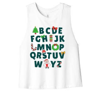 Kindergarten Teacher Abcs Learning School Christmas Alphabet Women's Racerback Cropped Tank