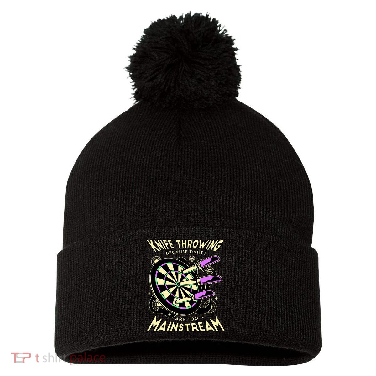 Knife Throwing Because Darts Are Too Mainstream Pom Pom 12in Knit Beanie